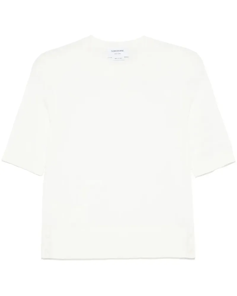 Thom Browne 4 Bar Stripes T-Shirt mit Feder-Intarsie - Weiß Weiß