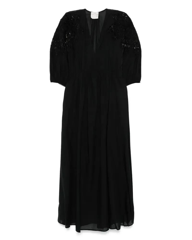 forte_forte Maxikleid mit Stickerei an den Schultern - Schwarz Schwarz