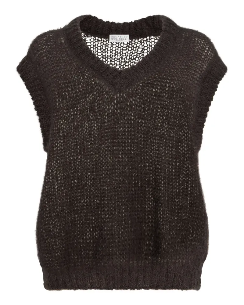 Brunello Cucinelli Funkelnder Pullunder aus Mohairwolle mit Monili - Braun Braun