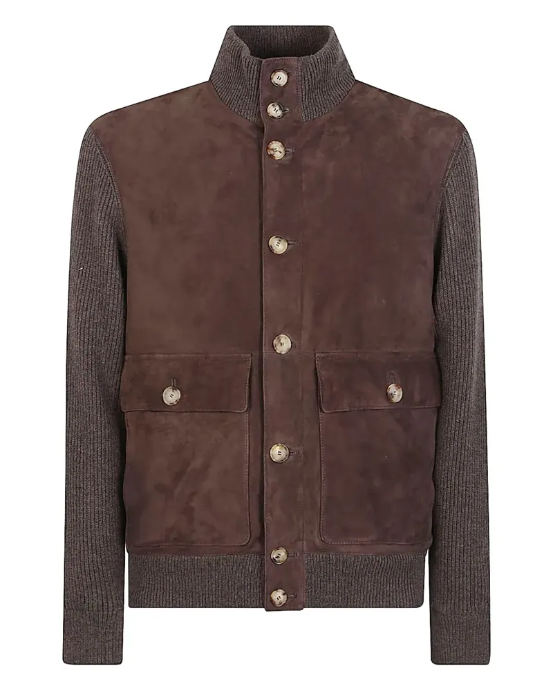 Brunello Cucinelli ribbed-knit suede jacket - Braun Braun