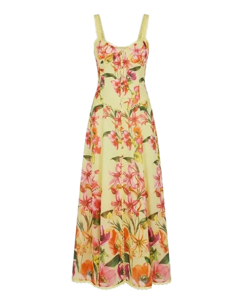 Charo Ruiz Solara Midikleid mit Blumn-Print - Gelb Gelb