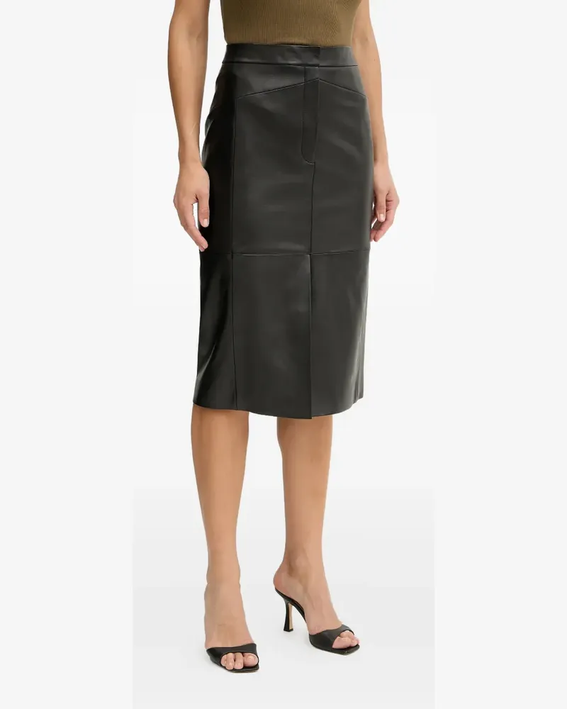 HUGO BOSS Midirock mit Ledereinsätzen - Schwarz Schwarz