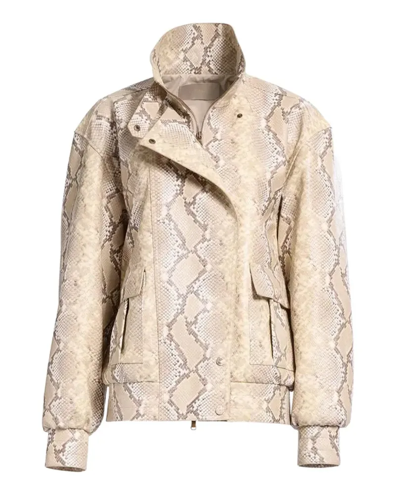 Elie Saab python-print bomber jacket - Nude Nude