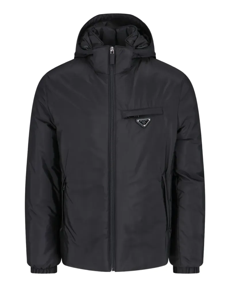 Prada logo-plaque hooded coat - Schwarz Schwarz