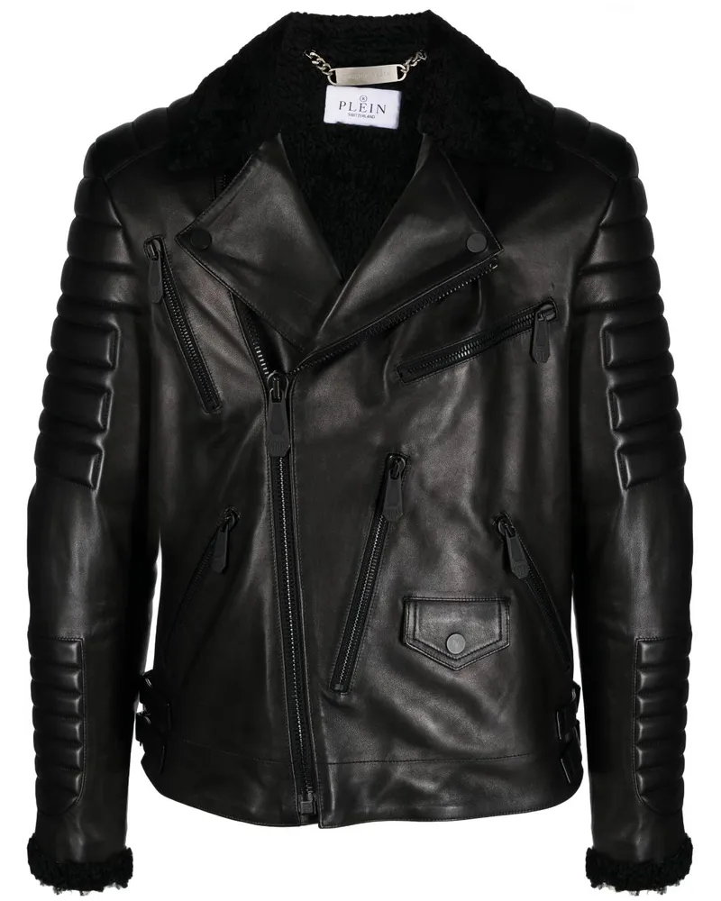 Philipp Plein Lederjacke mit Logo-Prägung - Schwarz Schwarz