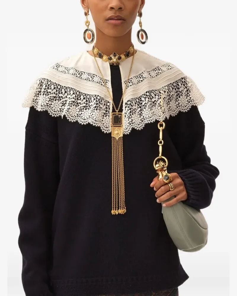 Chloé Rundhals-Pullover mit Logo-Patch - Blau Blau