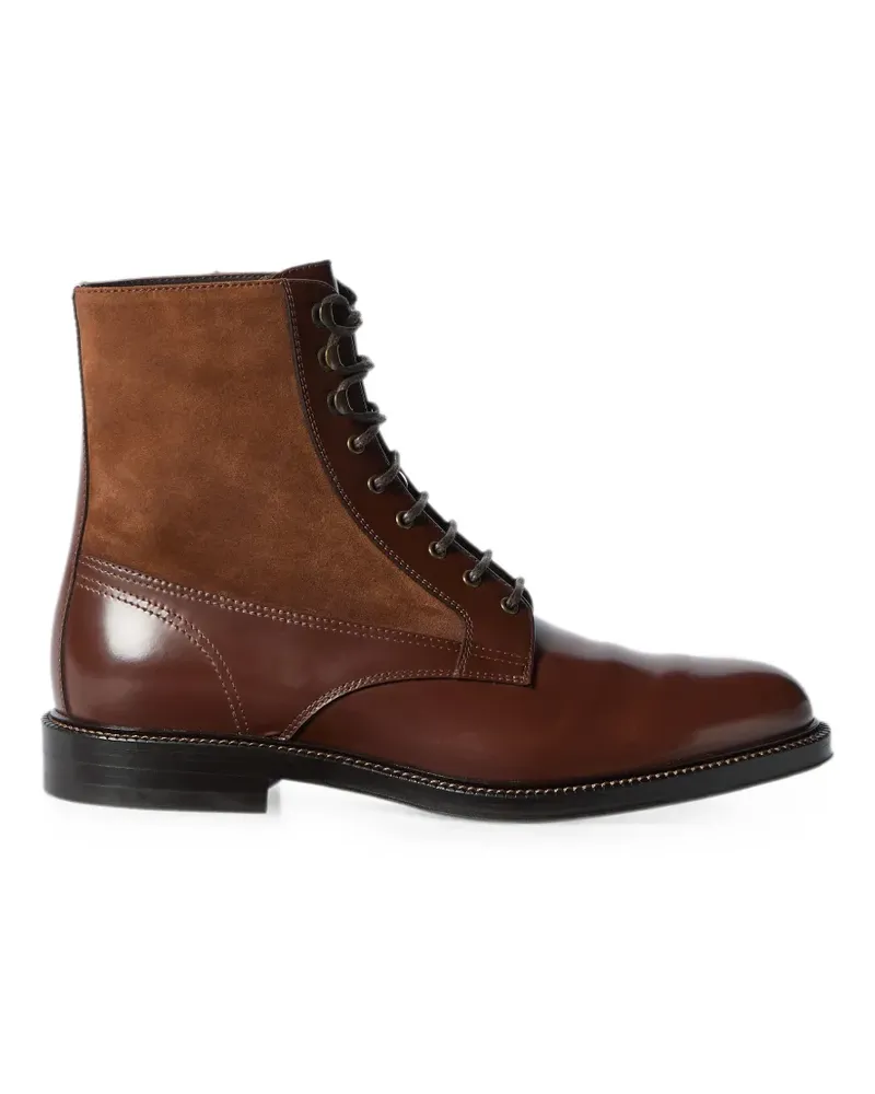 Brunello Cucinelli Stiefel aus poliertem Kalbs- und Wildleder - Braun Braun