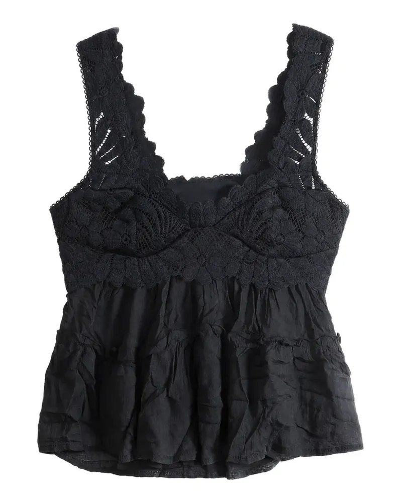 Free People Gestuftes Petal Party Oberteil mit Spitzenbesatz - Schwarz Schwarz