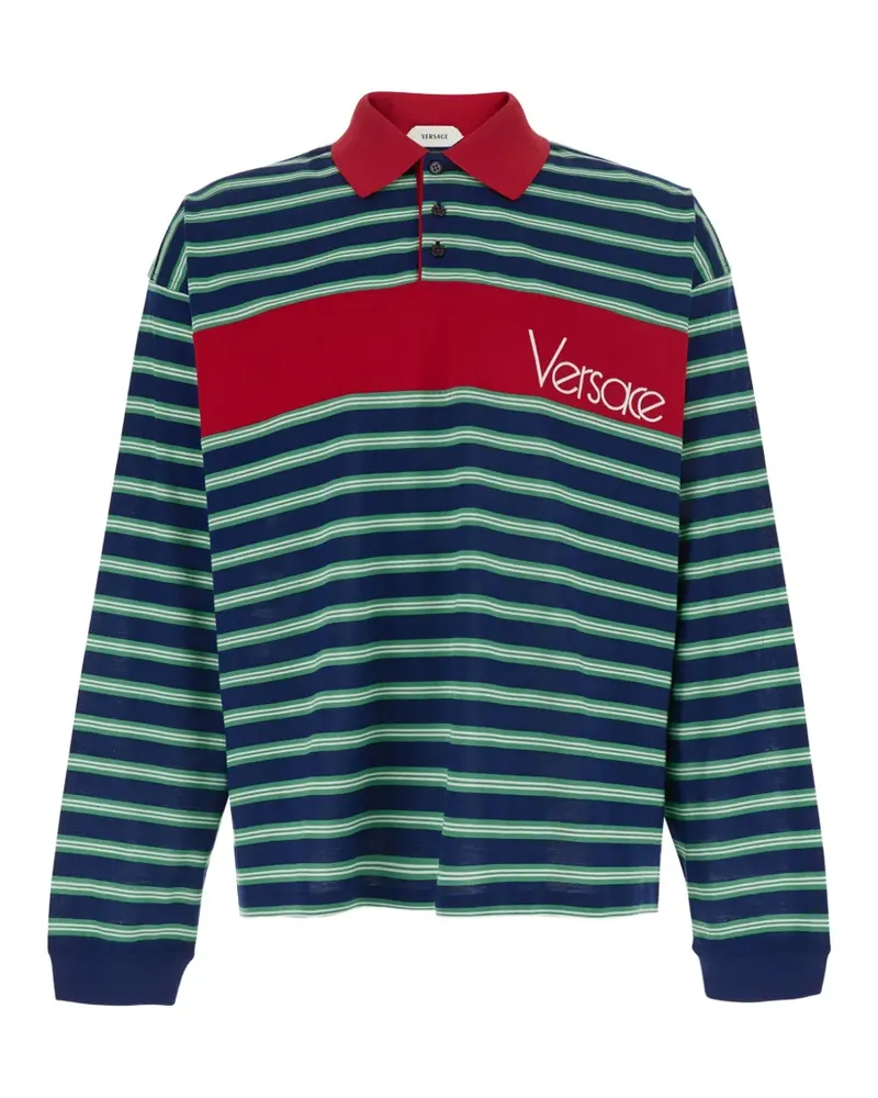 Versace logo-detail striped long-sleeve polo shirt - Blau Blau