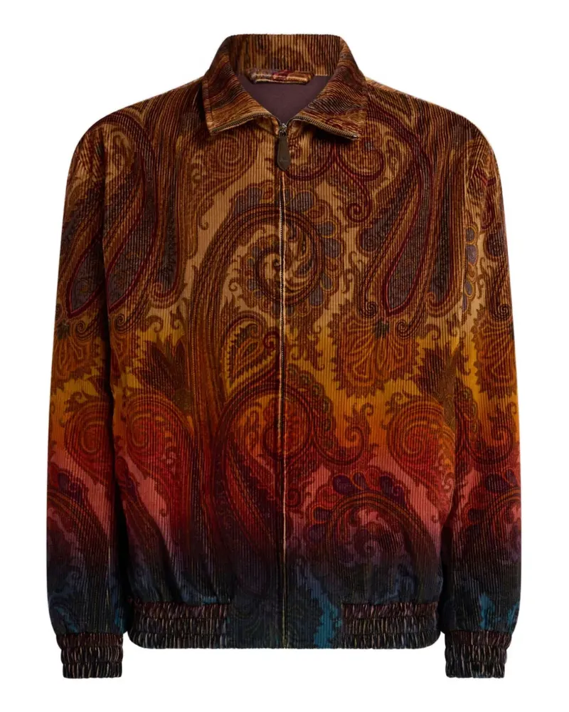 Etro cotton corduroy jacket with placed degradé Paisley print - Braun Braun