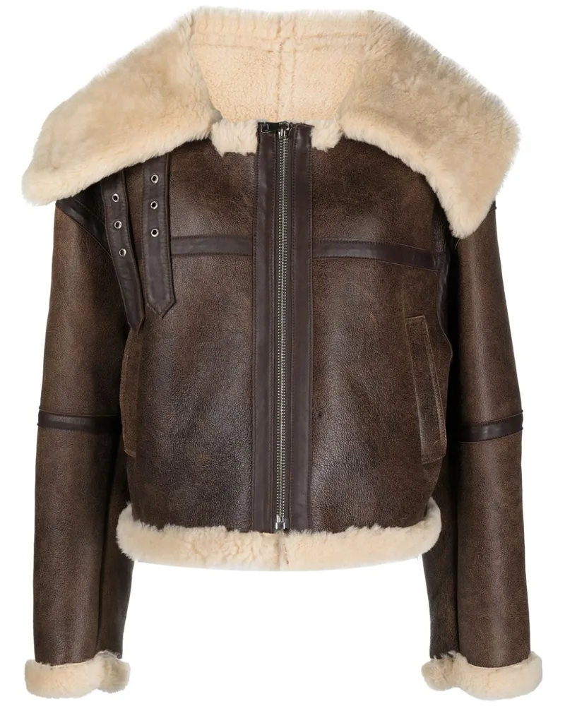 Liska Shearling-Jacke mit Reißverschluss Braun