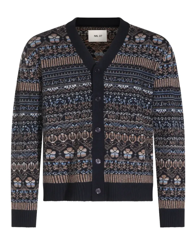 NN 07 Tobias Cardigan mit Intarsienmuster - Blau Blau