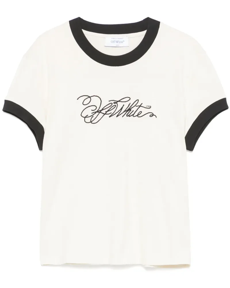 OFF-WHITE T-Shirt mit Logo-Stickerei - Nude Nude