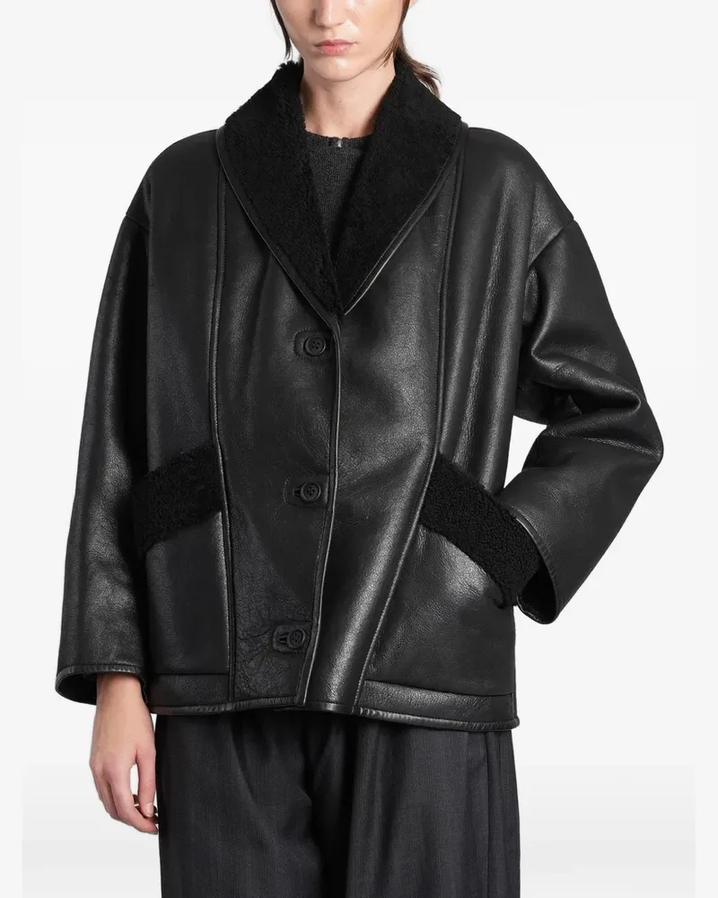 Salvatore Santoro shearling-trim leather jacket - Schwarz Schwarz