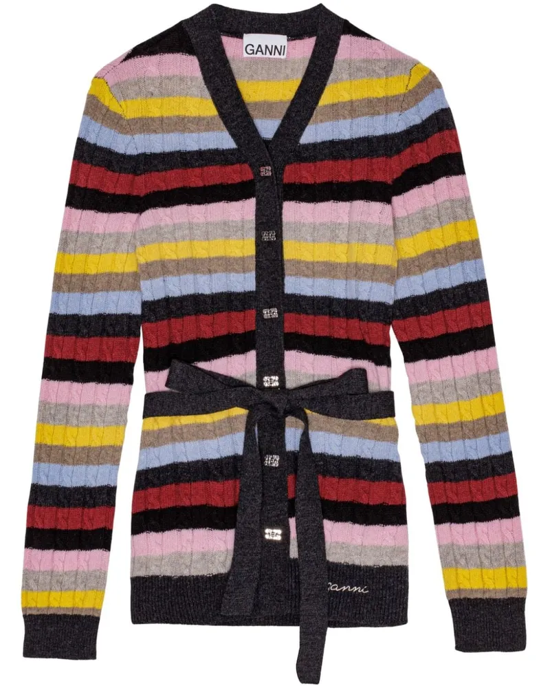 Ganni Gestreifter Cardigan mit Logo-Stickerei - Rosa Rosa