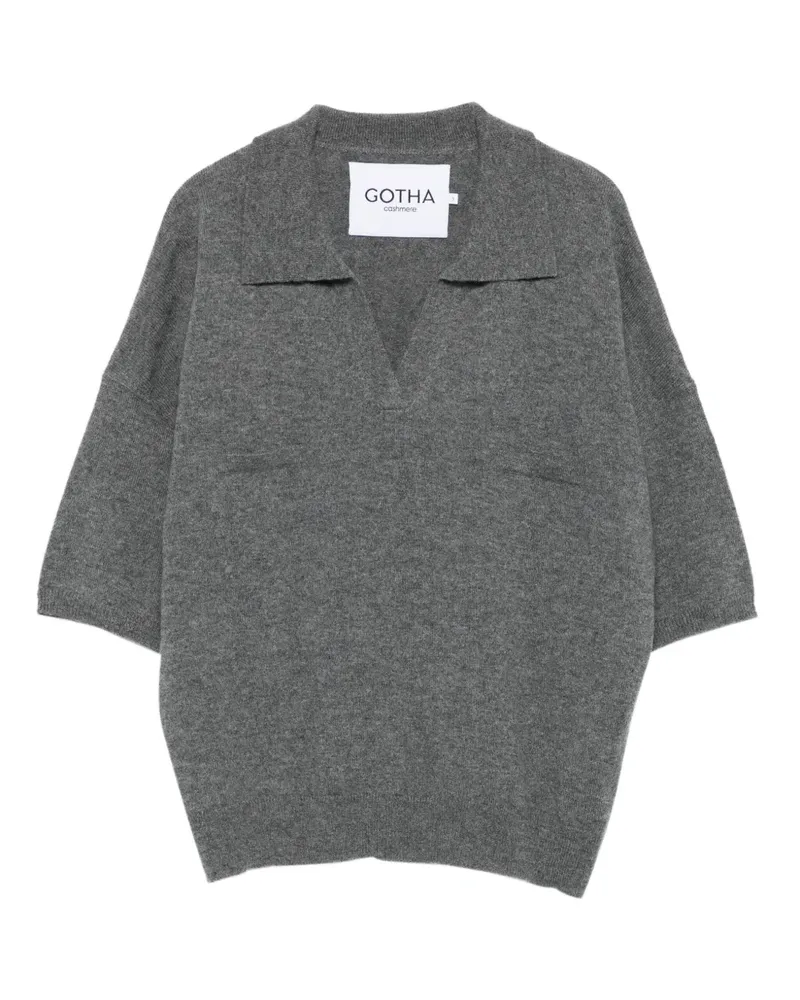 Gotha v-neck polo top - Grau Grau