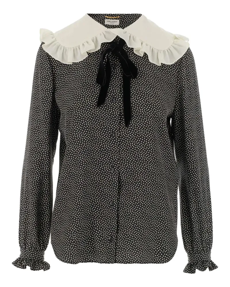 Saint Laurent Gepunktete Bluse mit Bubikragen - Schwarz Schwarz