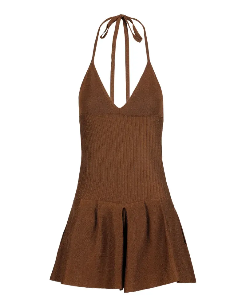 Luisa Spagnoli Casolare halterneck ribbed-knit mini dress - Braun Braun