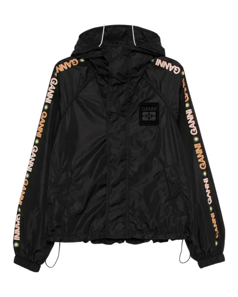 Ganni logo-print hooded jacket - Schwarz Schwarz