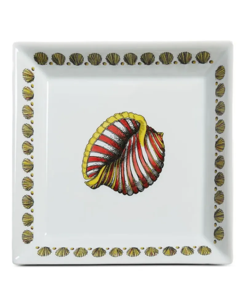 Fornasetti Eckiges Vide-Poche Tablett mit Muschelmuster (20,8cm x 20,8cm) - Weiß Weiß