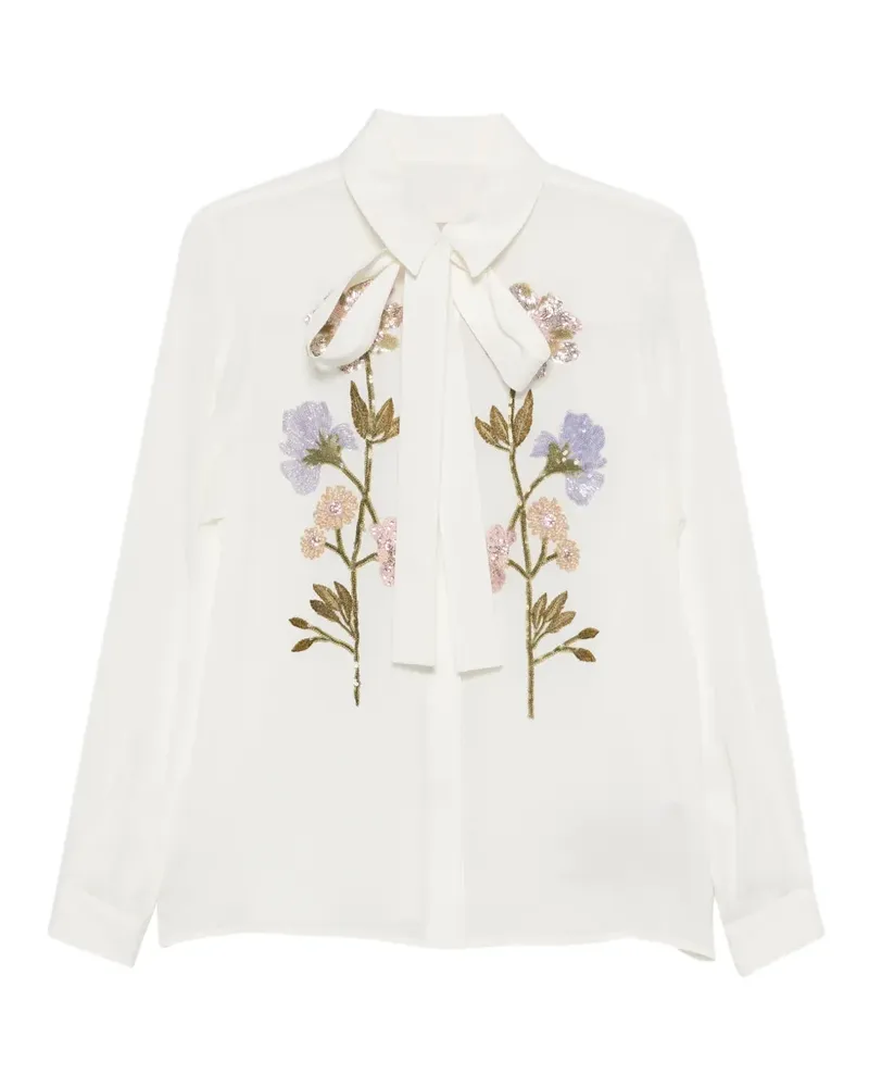 Elie Saab Bluse mit Blumenstickerei und Schleife - Weiß Weiß