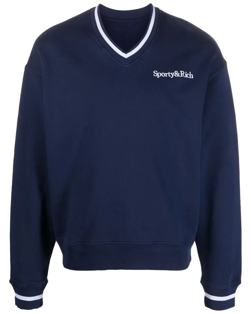 SPORTY & RICH Pullover mit V-Ausschnitt - Blau Blau