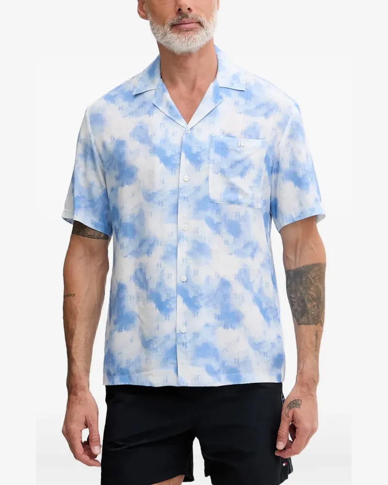 Karl Lagerfeld monogram-print camp-collar shirt - Blau Blau