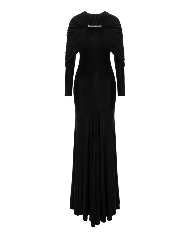 V:PM ATELIER Anais pleated-cape maxi dress - Schwarz Schwarz