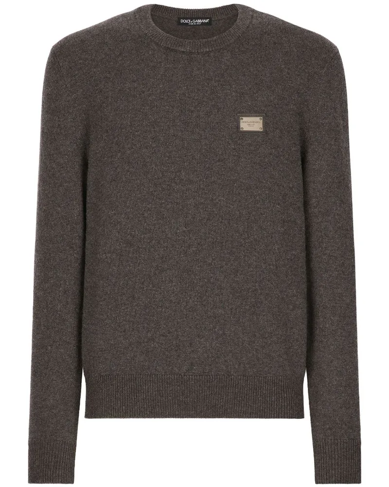 Dolce & Gabbana Kaschmirpullover mit Logo-Schild - Braun Braun