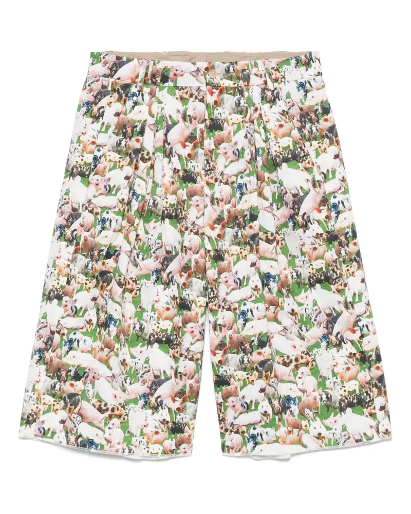 BLESS Bundfaltenshorts mit Schweine-Print - Weiß Weiß