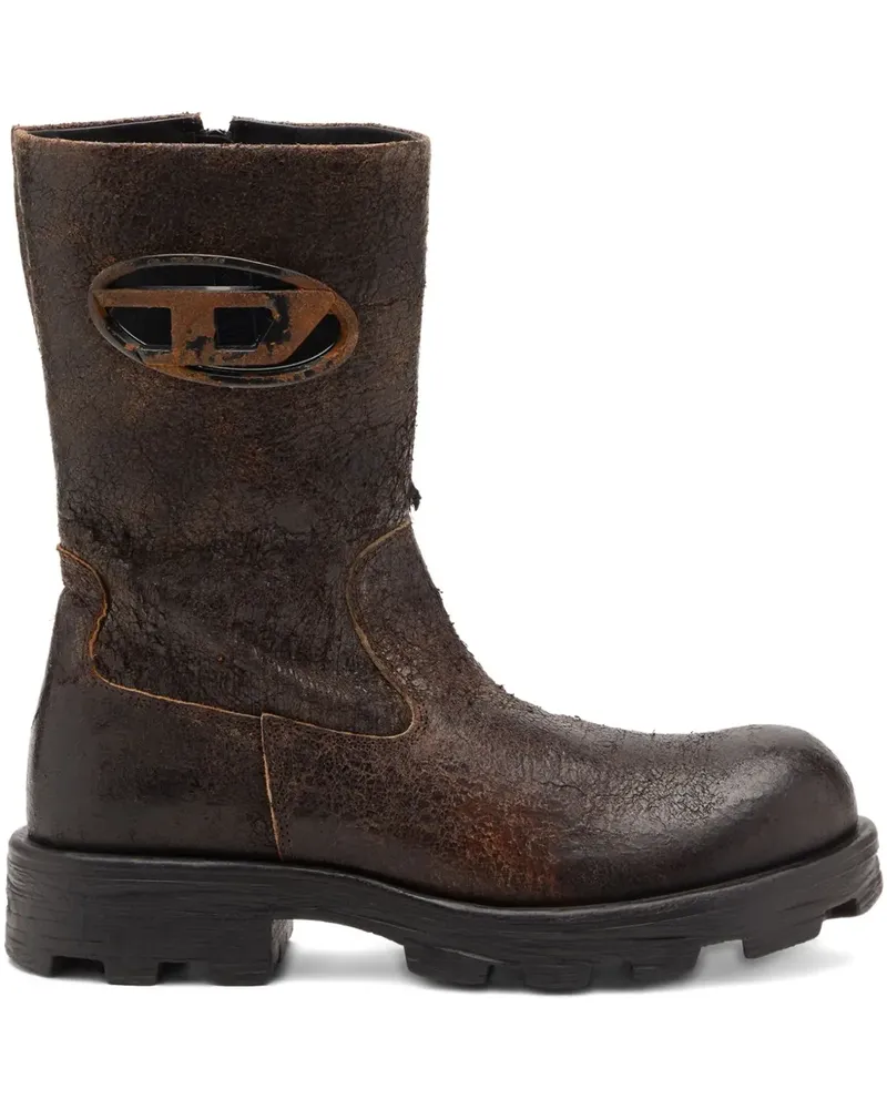 Diesel D-Hammer Bikerstiefel aus Wildleder im Distressed-Look - Braun Braun