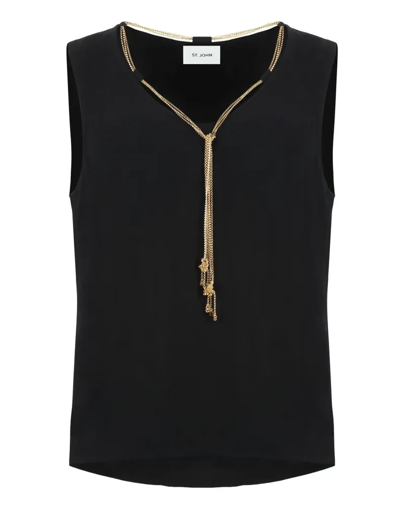 ST. JOHN Top mit Zierkette - Schwarz Schwarz