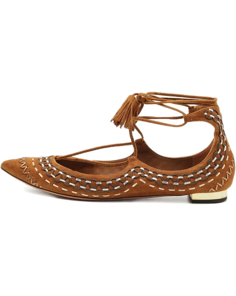 Aquazzura suede ankle-wrap ballet flats sandals - Braun Braun