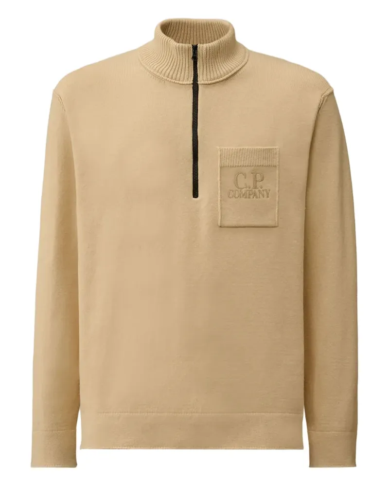 C.P. Company logo-embroidered zip-up sweater - Nude Nude