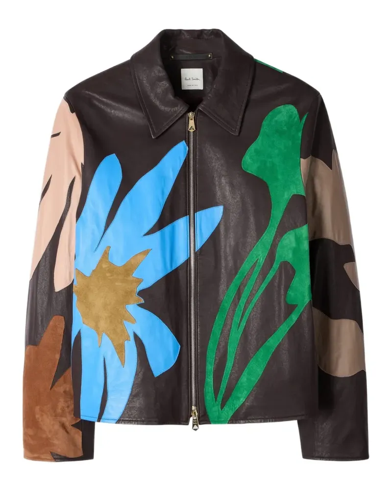 Paul Smith floral-detail leather jacket - Braun Braun