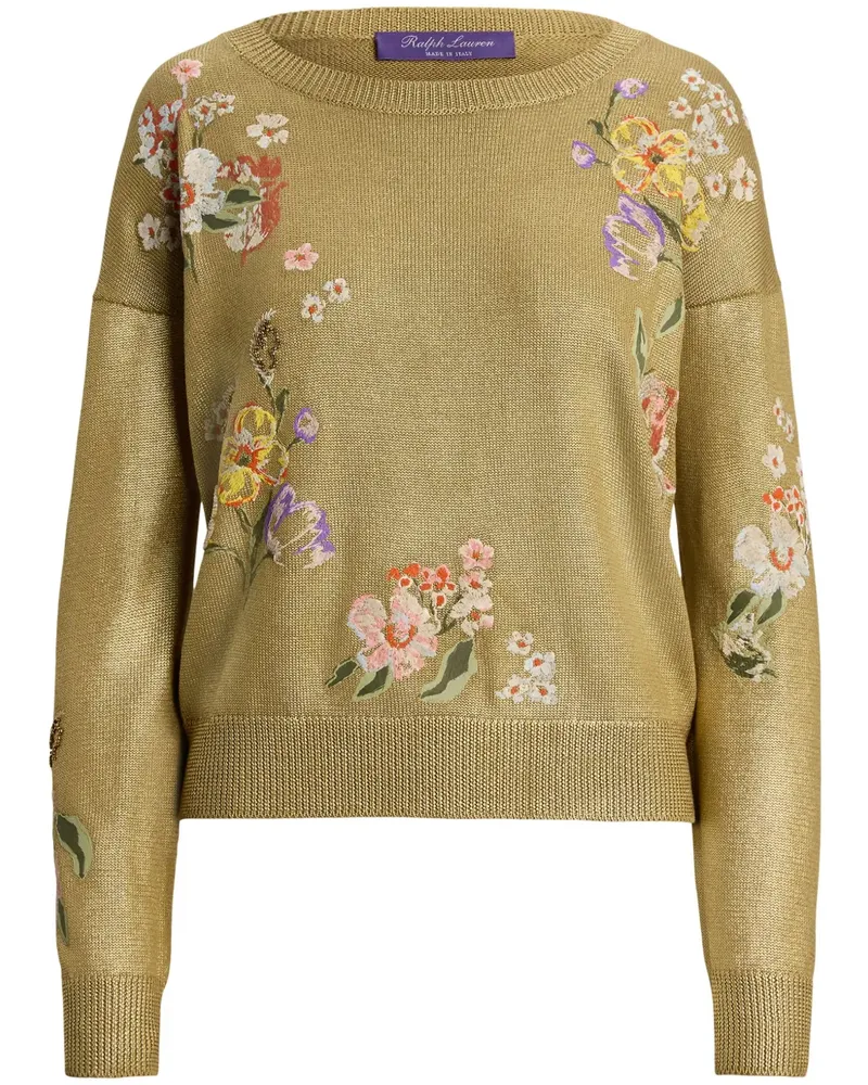 Ralph Lauren Seidenpullover mit Blumenstickerei - Gold Gold