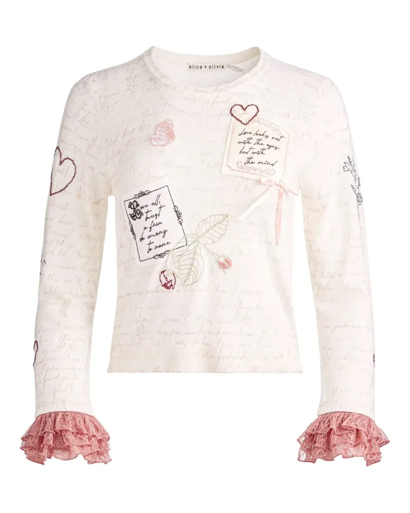Alice + Olivia Carolan Strickoberteil mit gerüschten Bündchen - Weiß Weiß