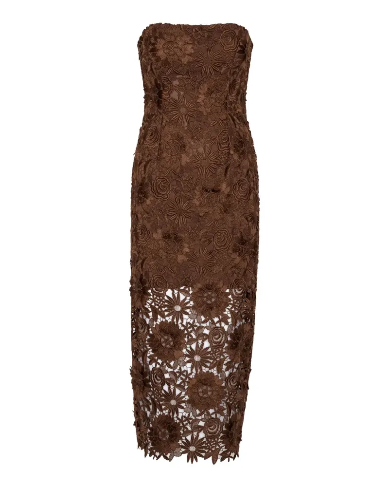 ROTATE Birger Christensen Midikleid aus 3D-Spitze - Braun Braun