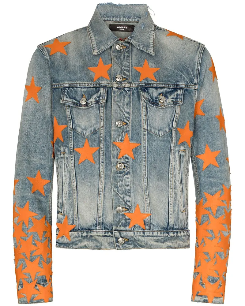 Amiri Schmale Jeansjacke mit aufgestickten Sternen - Blau Blau