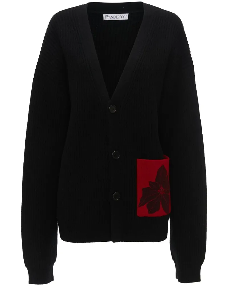 J.W.Anderson Cardigan mit beflockten Blumen - Schwarz Schwarz