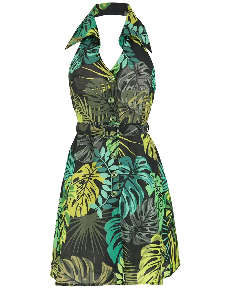 Amir Slama Kleid mit Blatt-Print - Grün Grün