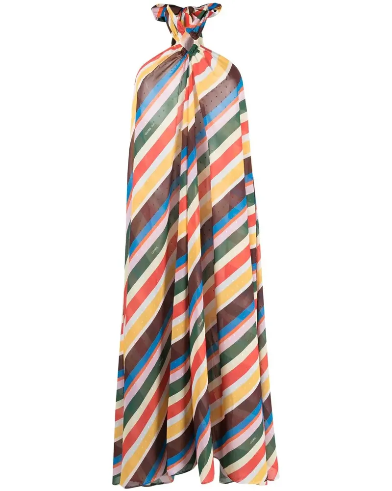 Ganni Gestreiftes Neckholder-Kleid - Braun Braun