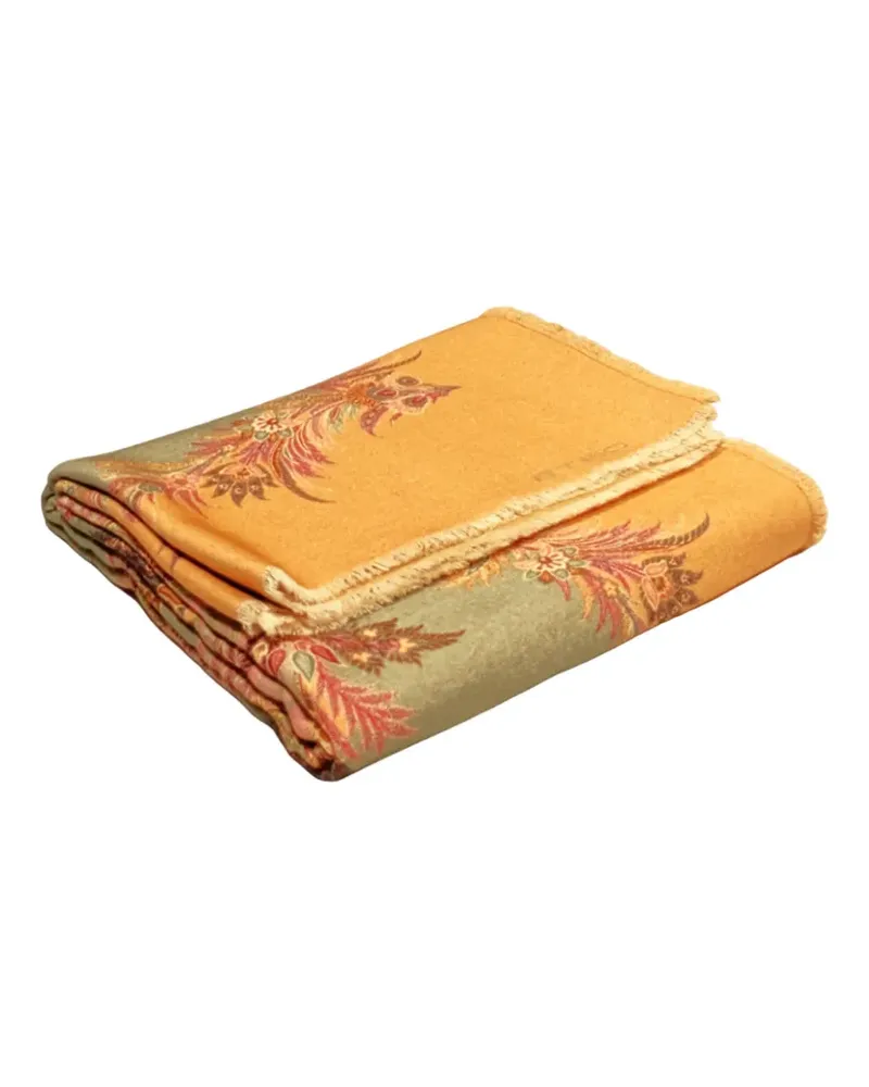 Etro floral-print fringed blanket (180cm x 140cm) - Orange Orange