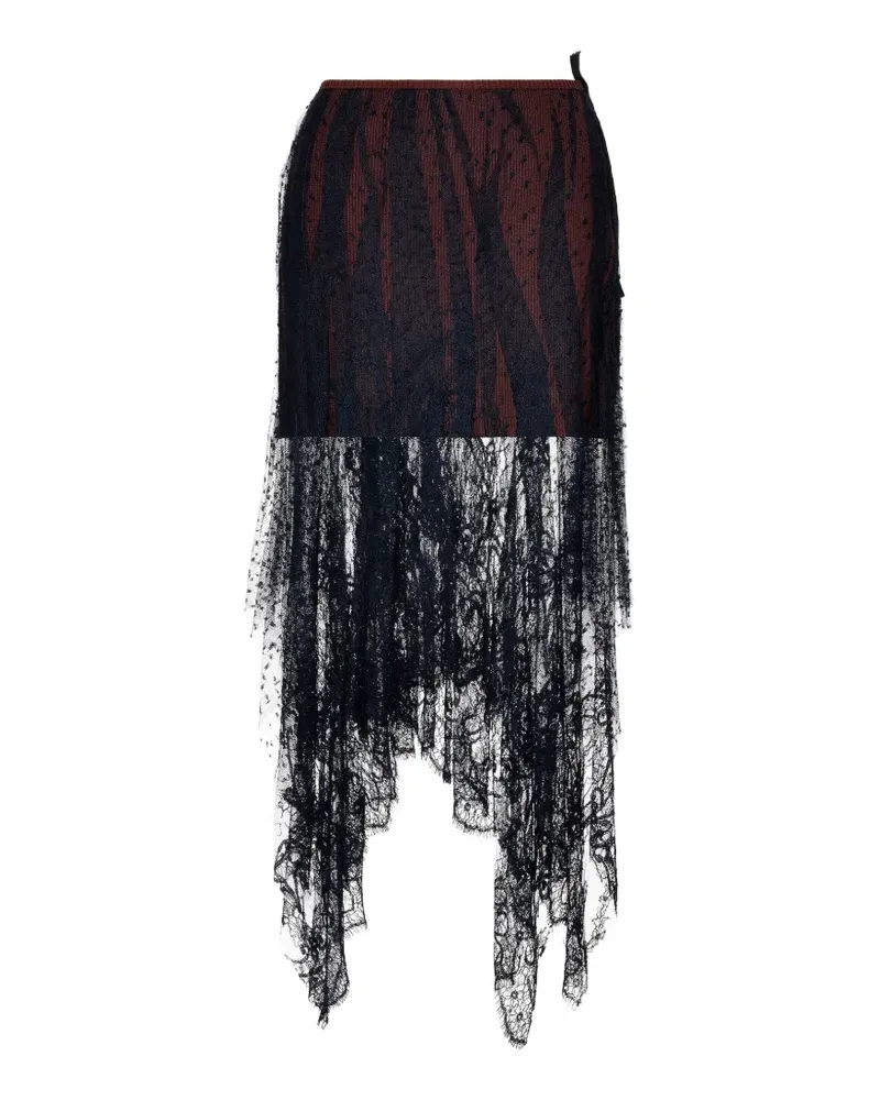 Maison Margiela Midirock in Knitteroptik mit Spitzen-Overlay - Schwarz Schwarz