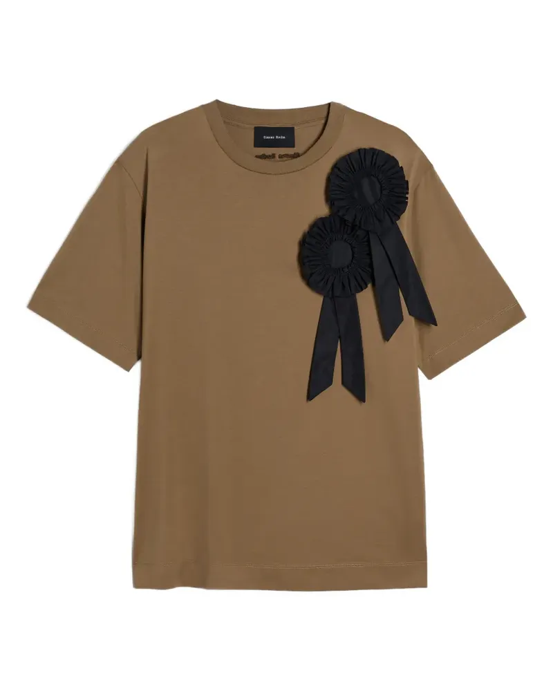 Simone Rocha T-Shirt mit Rüschen und Rosette - Braun Braun