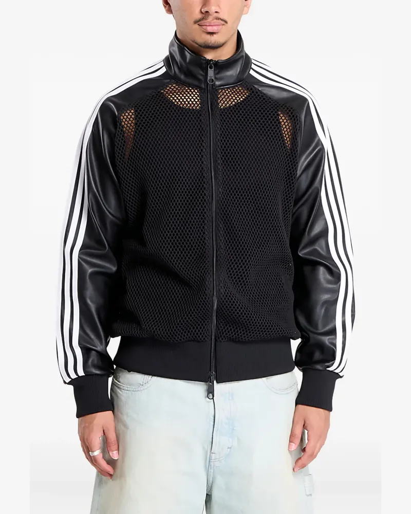 adidas Mesh-Sweatshirt mit Ledereinsatz - Schwarz Schwarz