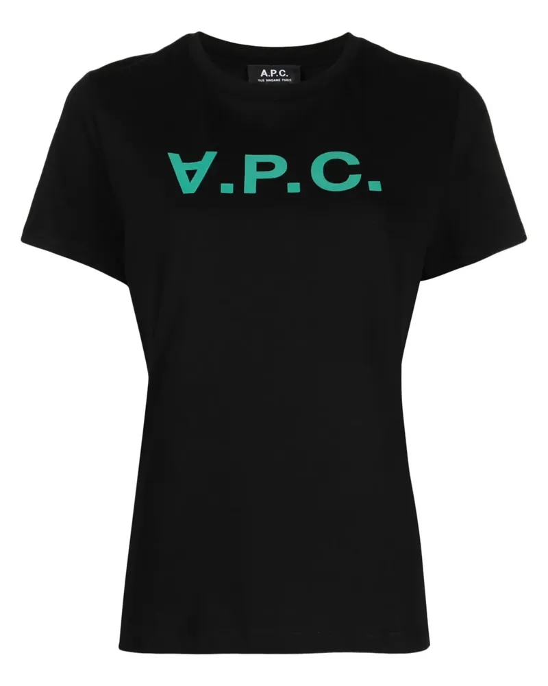 A.P.C. T-Shirt mit geflocktem Logo - Schwarz Schwarz