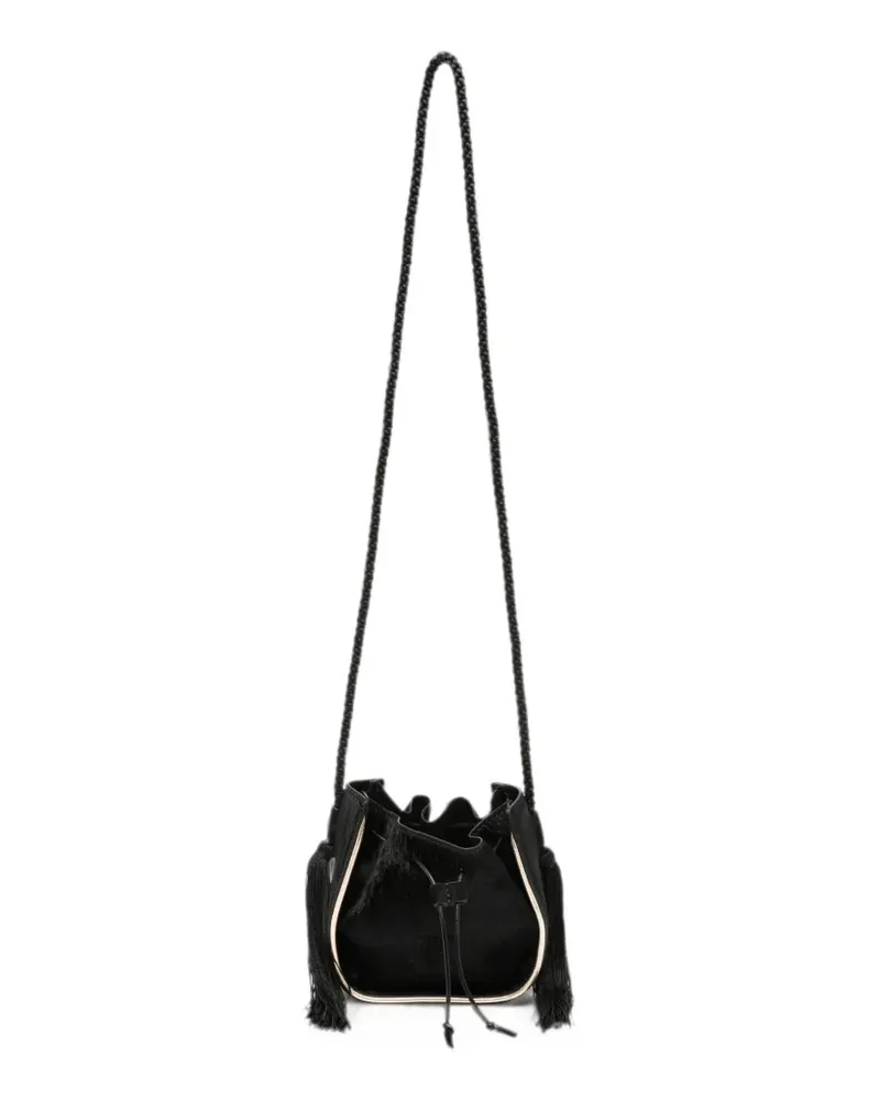 forte_forte Schultertasche mit geflochtenem Riemen und Quasten - Schwarz Schwarz