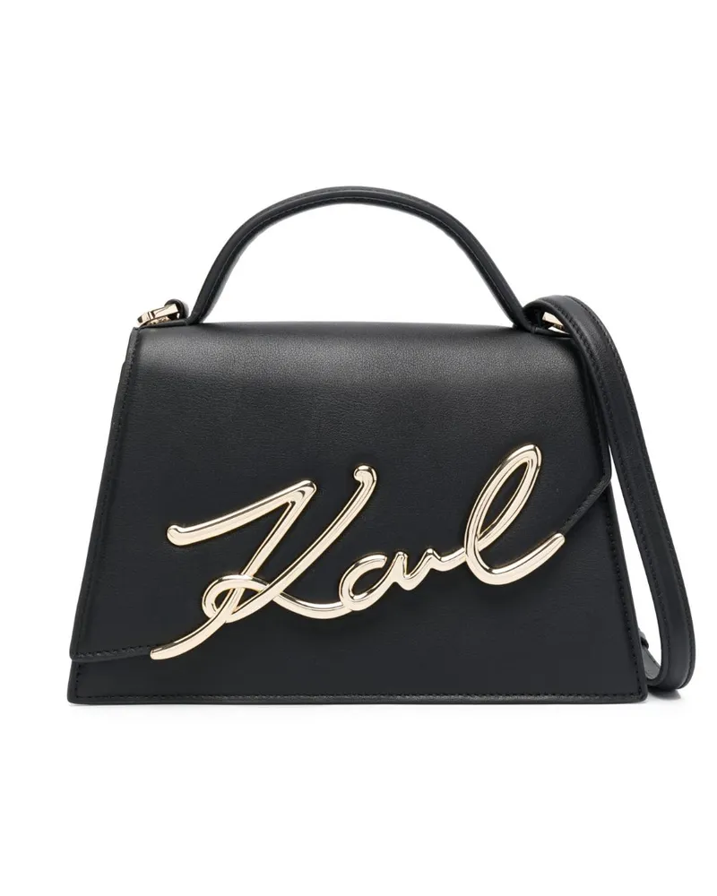 Karl Lagerfeld Signature Umhängetasche aus Leder - Schwarz Schwarz