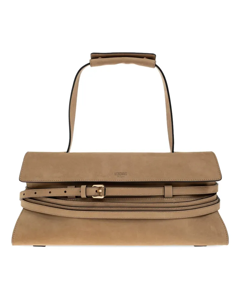 Moschino Tie buckle-belt leather tote bag - Nude Nude